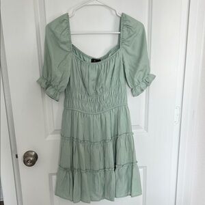 Matix Clothing Company Light Mint Square Neck Tiered Midi Dress